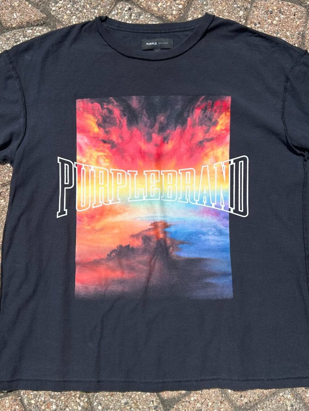 Purple Brand "Fire In The Sky" Inside Out Graphic Tee Black Shirt Men Sz L